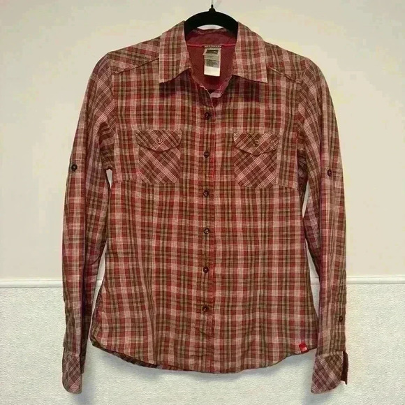 The North Face Plaid Button Up Shirt S/P Red Brown for Women with Embroidery - Picture 8 of 16